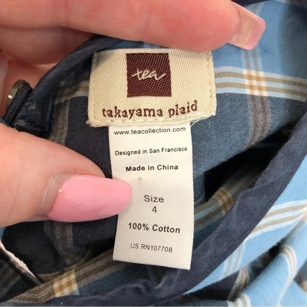 Tea Collection‎ dress Takayama Plaid blue size 4 years